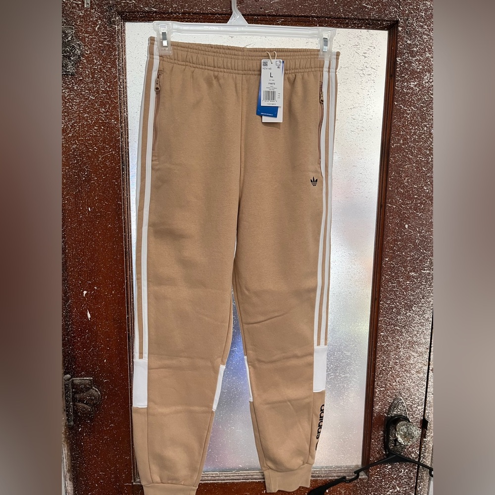 ⚪️Adidas Kids Beige Joggers with White Stripes